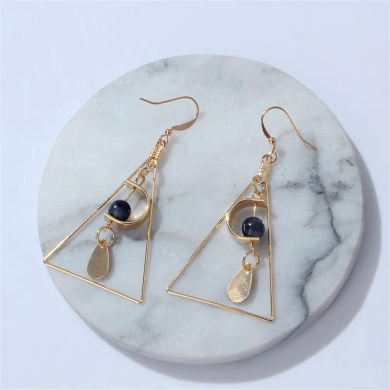 2018 Fashion Vintage leaves hollow Triangle marble earrings Round Geometric Asymmetric Earrings Women's Party Jewelry brincos |