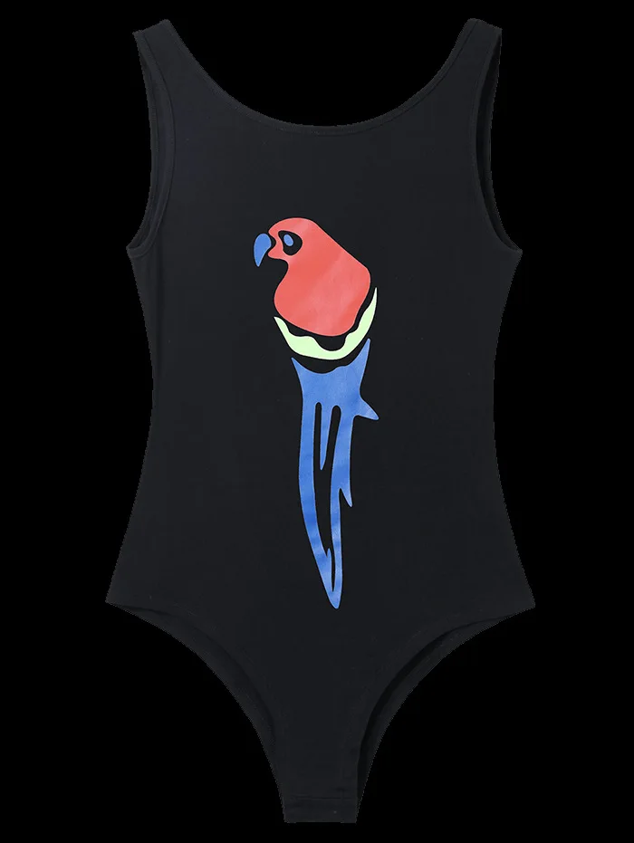 

2018 Amazon new women's sleeveless vest bird PRINT SWIMSUIT round neck cotton T-shirt top 9018