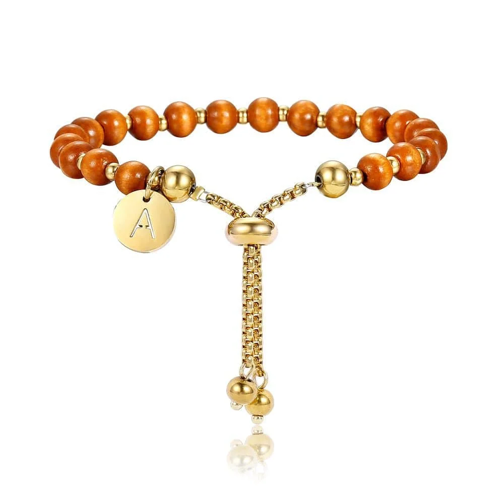 Brown Wood Bead Trendsmax регулируемые бисерные браслеты из нержавеющей стали очаровательный браслет с буквой для мужчин и женщин ювелирные изделия подарок DB249 - Окраска металла: Brown Wood Bead