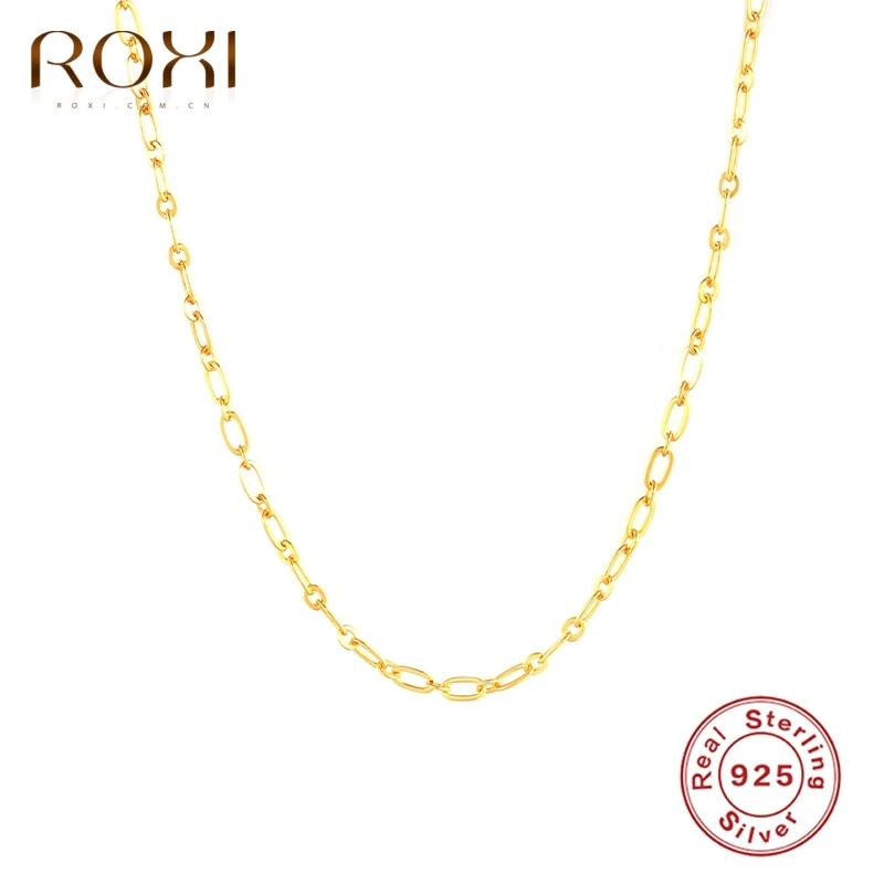 

ROXI Paper Clip Minimalism Link Chains Clavicle Necklaces for Women Men Birthday Jewelry 925 Sterling Silver Necklace Choker