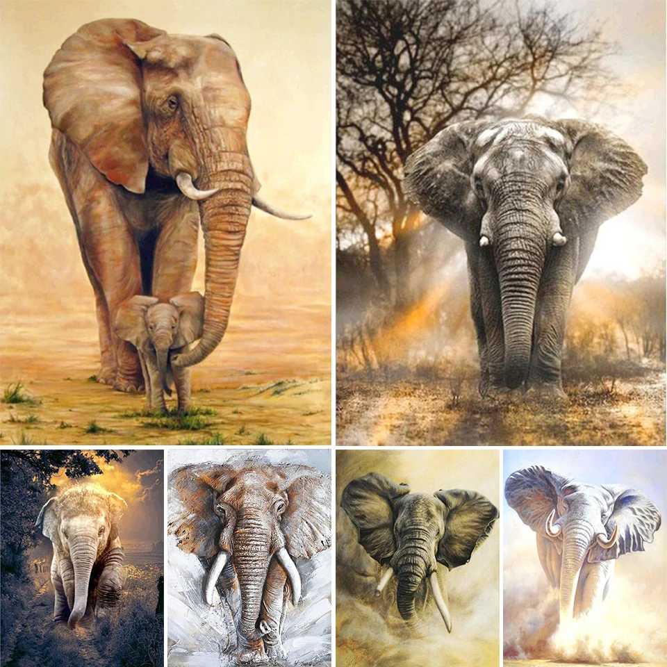 

DIY Poured Glue Diamond Painting Kits Scalloped Edge Full Round Drill Embroidery Home Decoration Animal Elephant Mosaic Gift Art