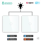 Умный сенсорный выключатель BSEED ZigBee, настенный выключатель с 1 клавишей и 2 каналами, европейский стандарт, поддержка Smart Life, Google Home, Alexa, голосовое управление