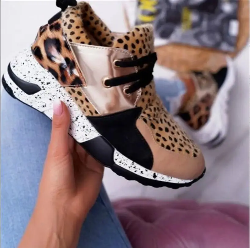 

Women's Vulcanize Shoes Women Leopard Print Sneakers Lace-Up Platform Sports Shoes for Women Breathable Ladies Sneakers zapatill