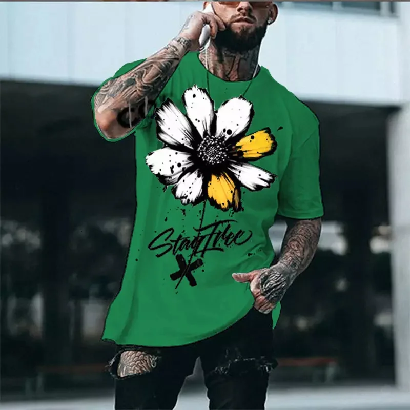 

Tshirts Men Sunflower Shirt Harajaku Mens Clothing Summer Best Seller Streetwear Casual Loose Letter Print Tee Short Sleeve Tops