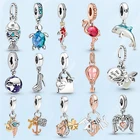 Лидер продаж, серебряный цвет, сумка для путешествий, фламинго, рыба, Висячие шармы, бусины, подходят для оригинального браслета Pandora, изготовление модных ювелирных изделий