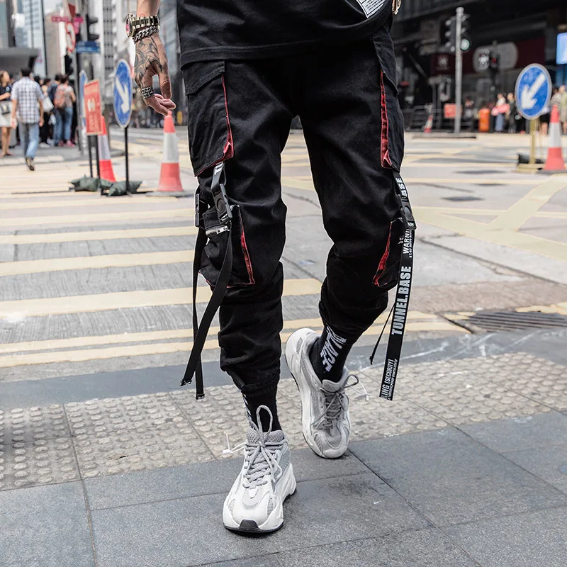 Men's pants streamer Leggings overalls fashion brand personality hip hop Multi Pocket webbing banded casual pants michalkova paratroopers wizard pants overalls hip hop dark department functional wind belt pocket pants leggings pants harun