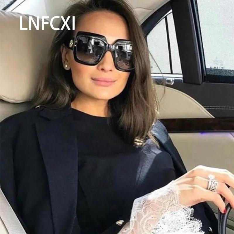 LNFCXI винтажные Модные женские квадратные большие триколор Солнцезащитные очки