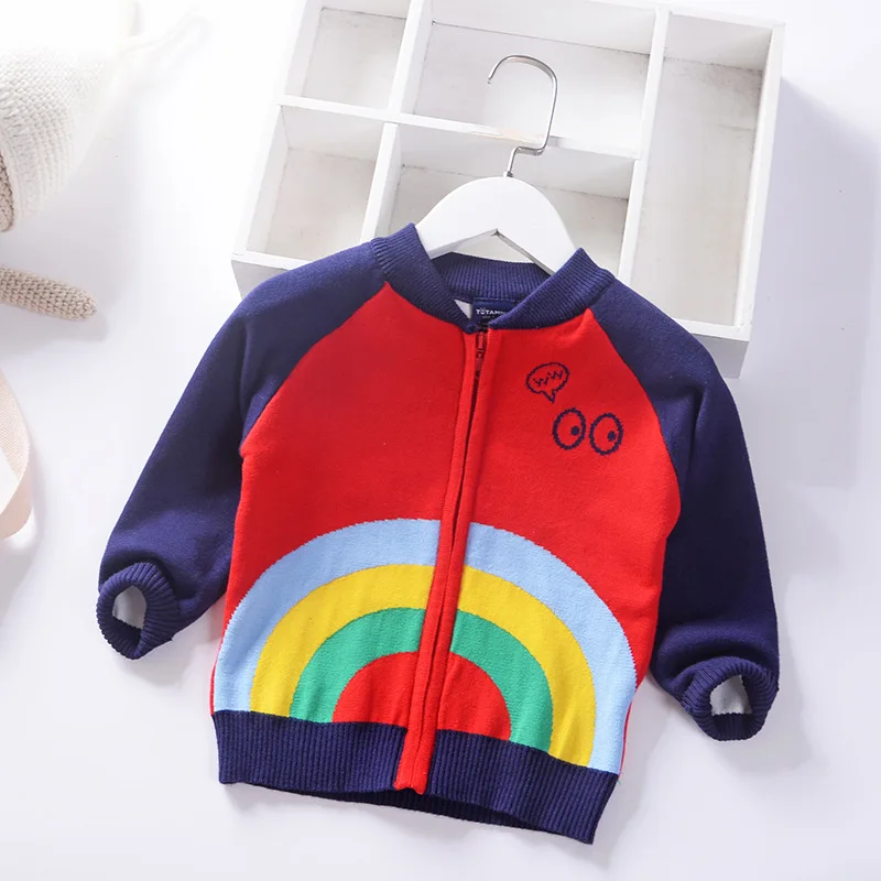 Красный Детский свитер кардиган для девочек, одежда для детей осеннее пальто с радужным принтом, Рождественский наряд корейский свитер для девочек, зимние топы, свитер для малышей - Цвет: Красный