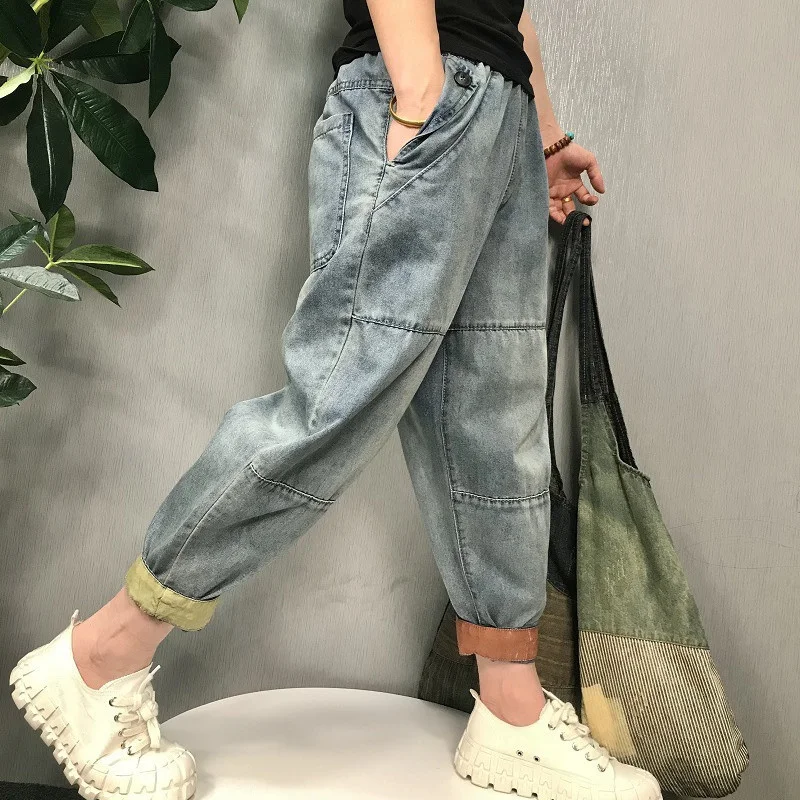 

Literature art retro grind white thin section nine jeans for women 2021 summer new loose wild casual Harlan denim pants K209