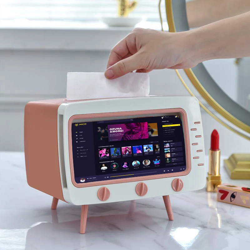 

TV Tissue Box Lazy Storage Case Holder Dispenser Storage Napkin Case Organizer with Mobile Phone Holder Home Storage Accessories