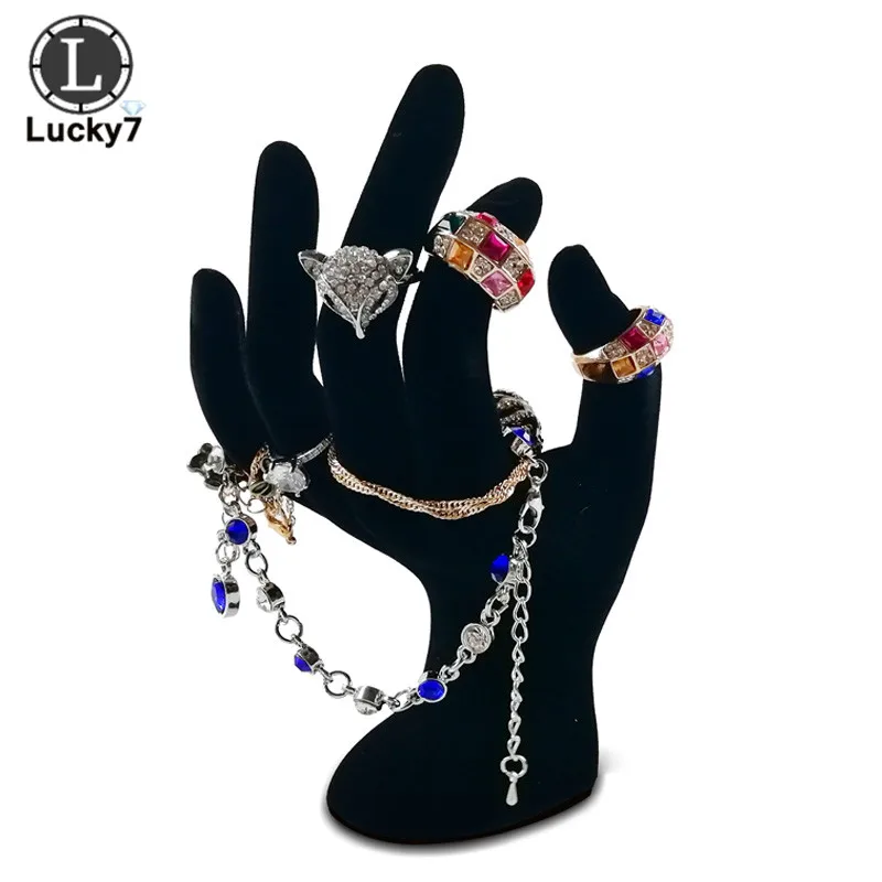 

Lady OK Shaped Hand Jewelry Display Stand Black Velvet Hand Model Ring Bracelet Bangle Necklace Hanging Organizer Stand 11*17cm