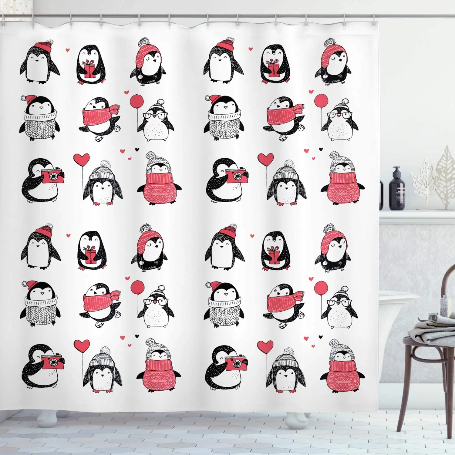 

Занавеска для душа, зимняя, с рисунком пингвинов, с рождественскими поздравлениями, для детей, для малышей, для ванной, набор украшений с крю...