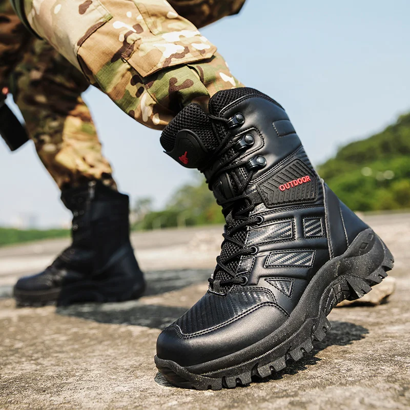 

Genuine Leather Military Boots Men High Tops Tactical Desert Combat Snow Shoes Outdoor Tracking Tactical Boot Work Shoes Men