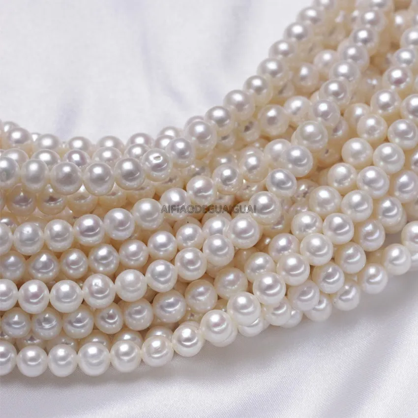 

APDGG Genuine wholesale 5strands 6-7mm high quality near round white pearl strands loose beads women lady jewelry DIY