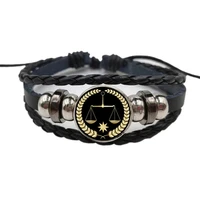 quality leather bracelet courier justice balance badge dome glass leather bracelet best gift for men