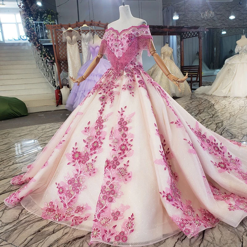 LS20478 Pink Applique Printed Evening Dress 2021year Tassel Beading Short Sleeve Backless Women Prom Party Gown платье длинное