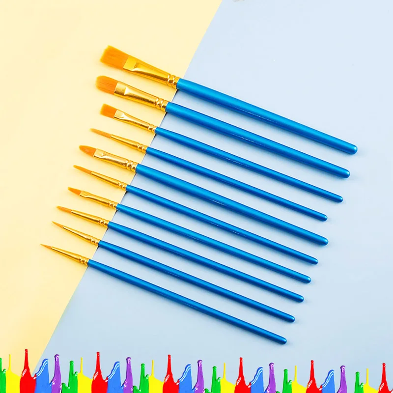 

Artist Nylon Paint Brush Professional Watercolor Acrylic Wooden Handle Painting Brushes Art Supplies Stationery 10 Pcs