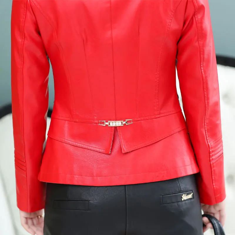 

Faux Leather Woman Jacket New Ladies Black Slim Turn-down Collar PU Leather Coat Female Leather Coat Outerwear Women's Clothing