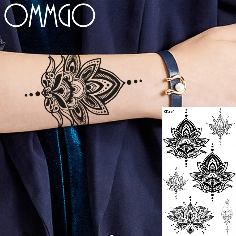 

Black Flower Temporary Tattoos Paste Paper For Men Women Body Art Arm Back 3D Creative Tatoo Waterproof Fake Tattoo Sticker IDY
