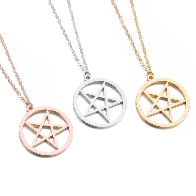

Sasusp Pentagram Amulet Satanic Pendant Necklace Women Stainless Steel Choker Chain Necklaces 2021