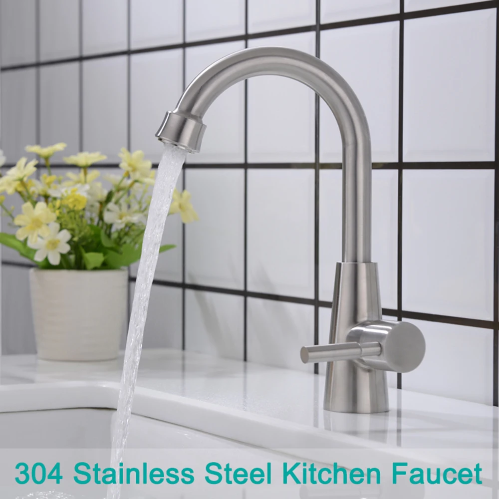

Stainless steel kitchen faucet lead single sink faucet vertical drawing