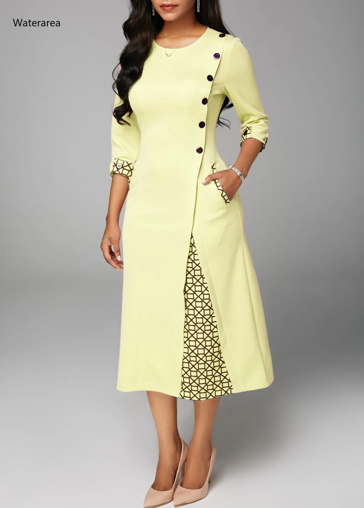 2019 размера плюс новое осеннее женское платье с О-образным вырезом и половинными