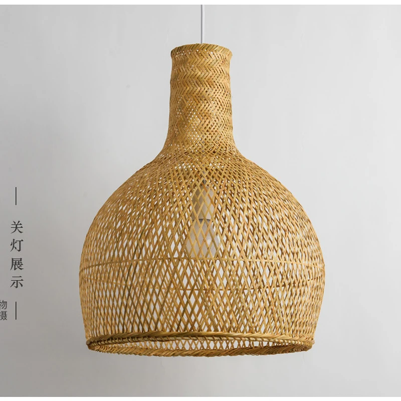 Круглая бамбуковая плетеная Подвесная лампа ротанговый каркас с затеняющим