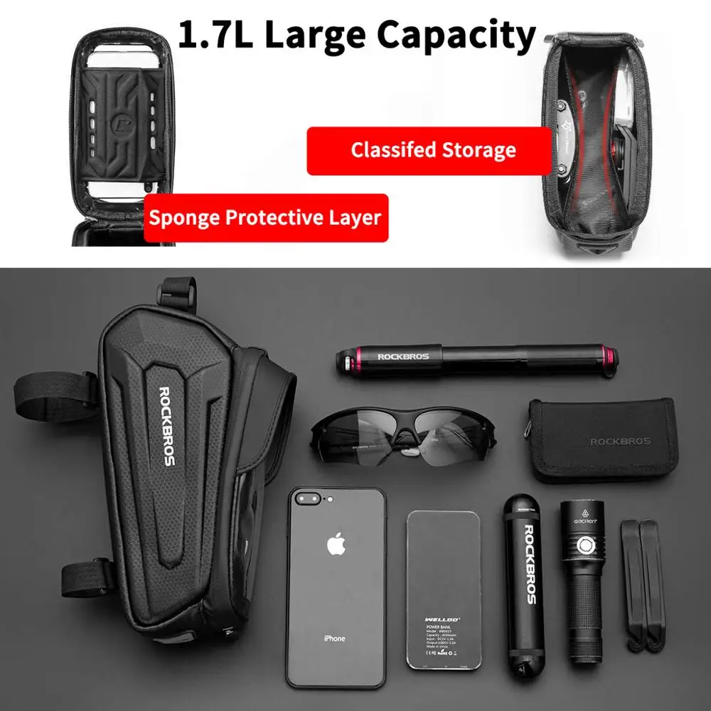 rockbros waterproof bicycle bag 1 7l top tube handlebar bag 6 8 touch screen hard shell bike phone bag bicycle accessoriess free global shipping