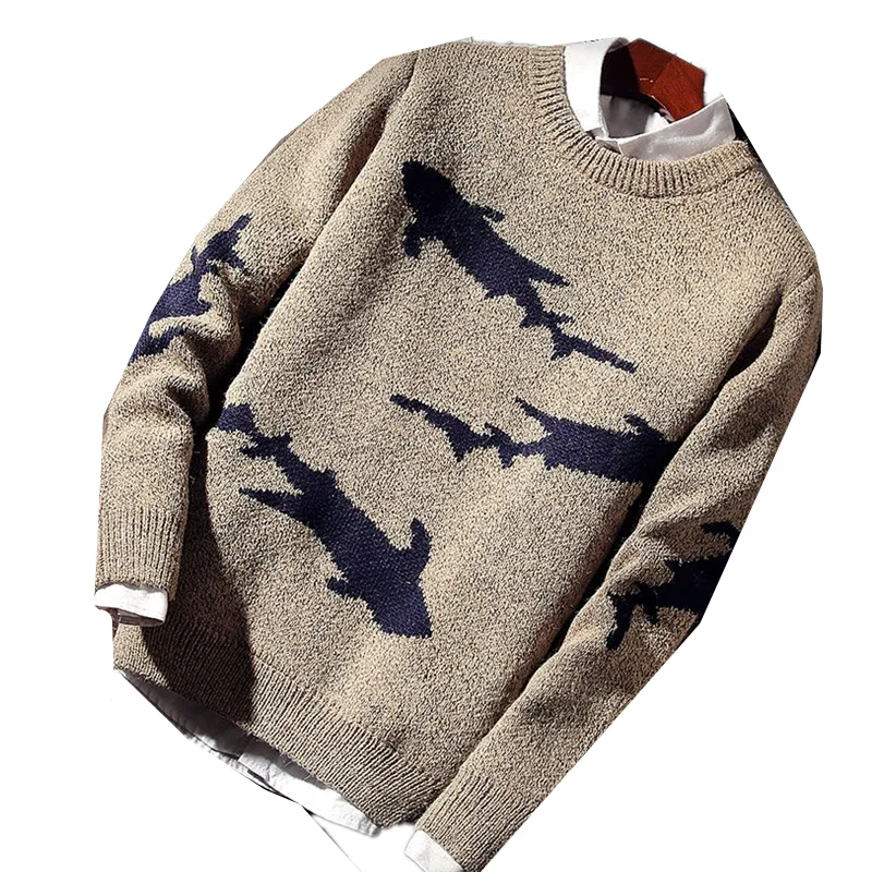 Мужской вязаный свитер с вышивкой G1327 Свободный пуловер для осени и зимы