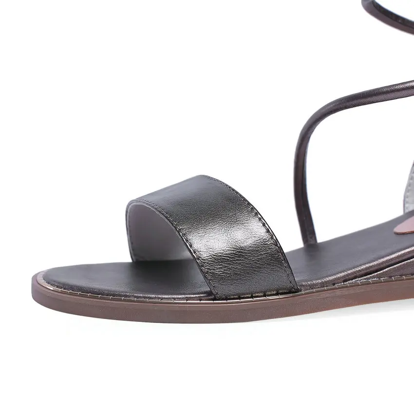 Женские босоножки с ремешком на пятке QUTAA черные повседневные из бычьей и