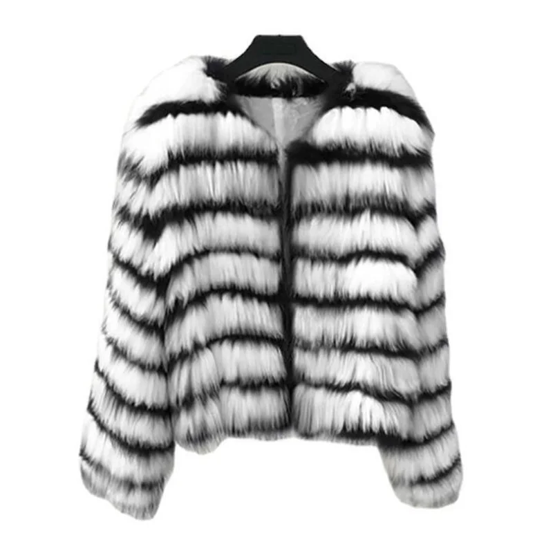 New ladies fur coat womens stripe imitation fox fur cropped top jacket casual top large thin autumn winter плюшевая куртка
