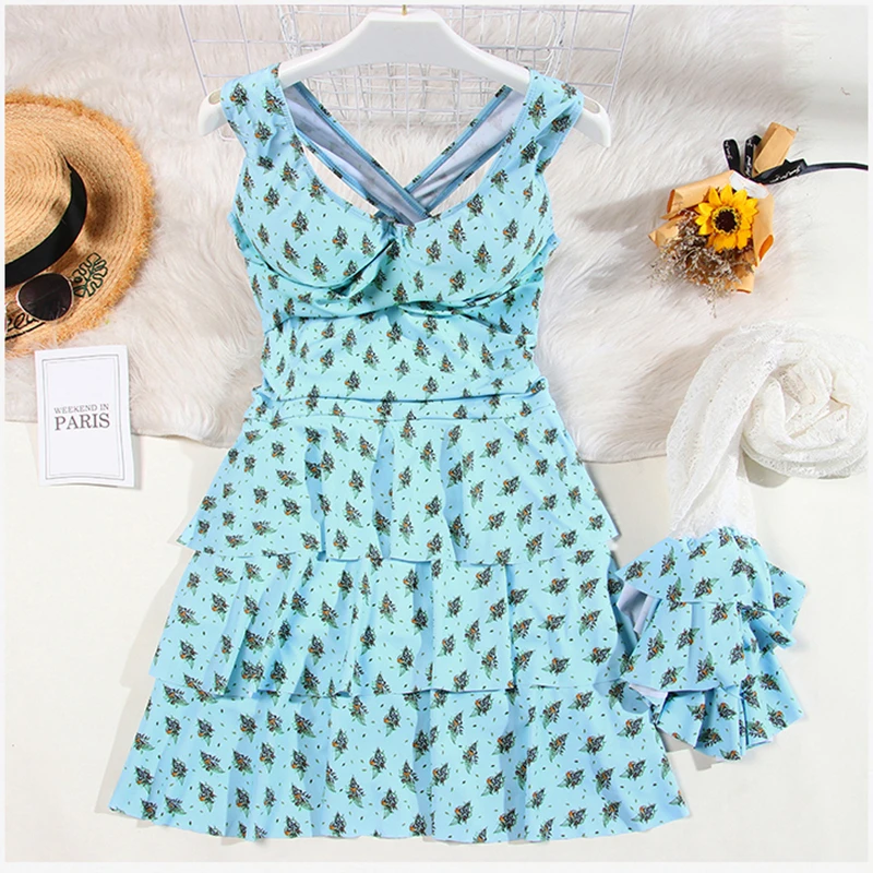 

3XL-6XL Plus Size Swimwear One-piece Swimsuit with Cover Up Women Female Flounced Push Up Bathing Suit Swimdress Skirt Swim Suit