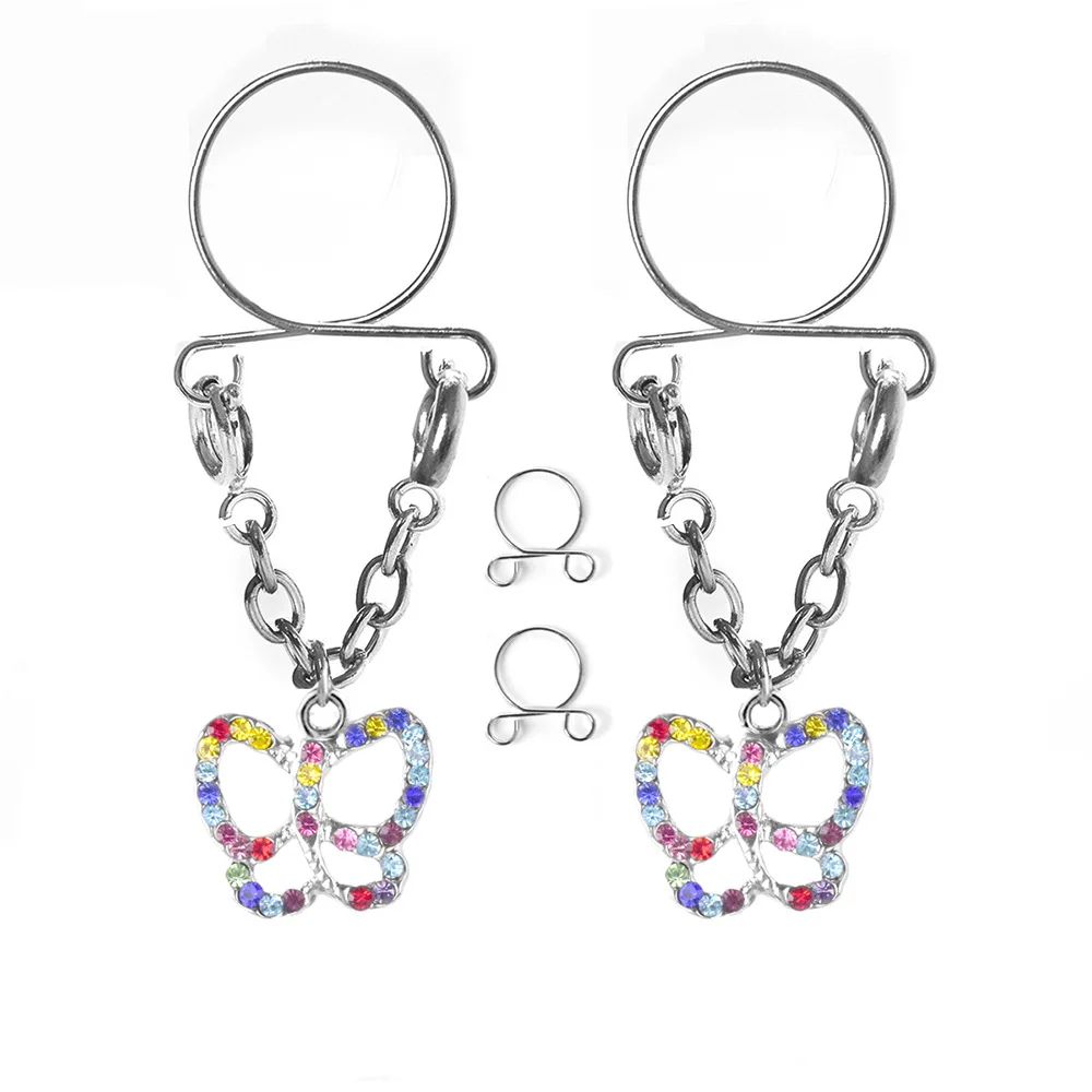 

10pcs Gems Fake False Nipple Mamilo Dangle Piercing Ring Non-Piercing Nipple Buddy Shield Cover Breast Clamp Fake Body Jewelry