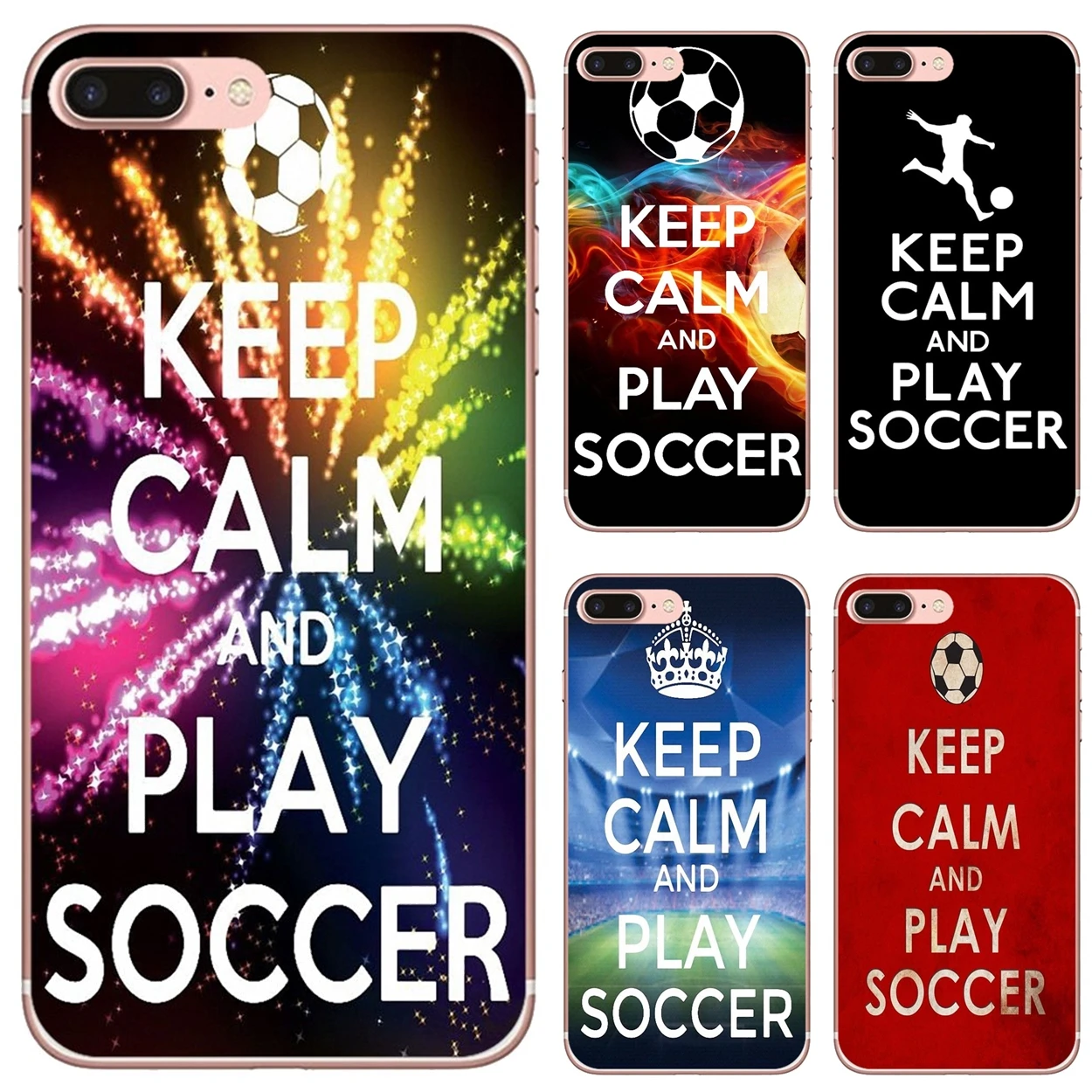 

For iPhone 10 11 12 13 Mini Pro 4S 5S SE 5C 6 6S 7 8 X XR XS Plus Max 2020 Soft Cases Covers Keep Calm and Play Soccer Football
