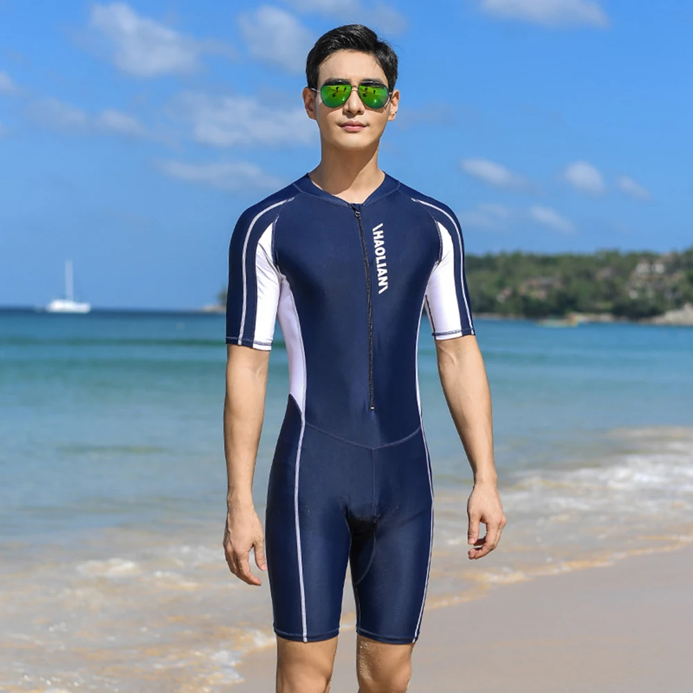 

Plus Size Short Sleeve Rash Guard Men Front Zipper Wetsuit Swimming Snorkeling Surfing Swimsuit Freediving Bodysuits Swimwear