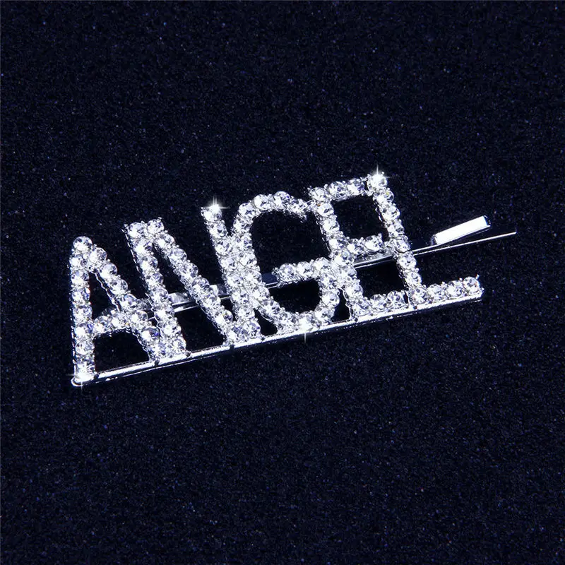 angel Горячая Мода Письмо Слово горный хрусталь заколка для волос с кристаллами hairgrip заколки для волос клип сцепление булавки орнамент заколки-пряжки аксессуары для волос - Цвет: angel