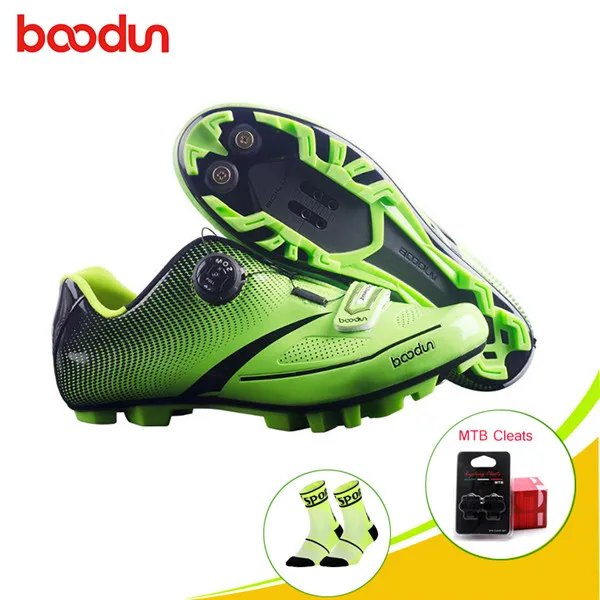 BOODUN mtb велосипедная Обувь zapatillas hombre профессиональные самозакрывающиеся велосипедные кроссовки MTB велосипедная обувь Нескользящая велосипедная Обувь Sapato - Цвет: Green with cleats