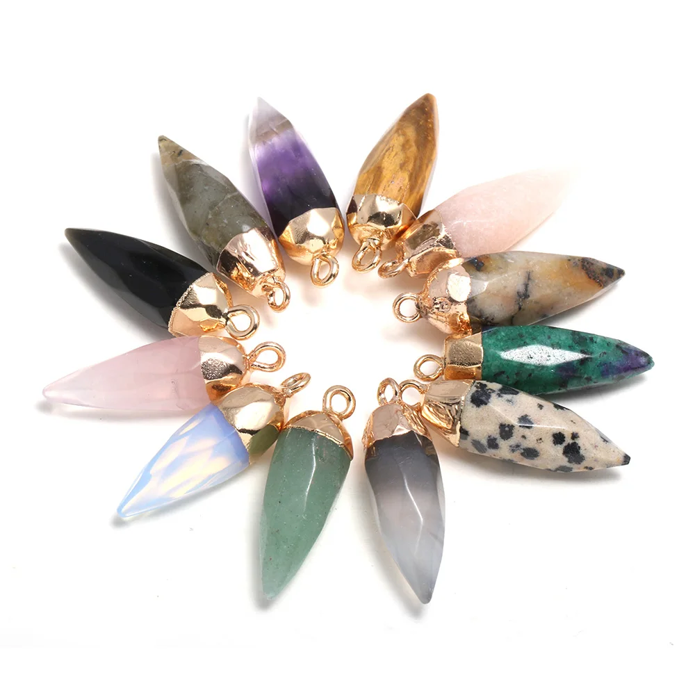

Natural Stone Pendants Cone Faceted Polished Crystal Agates Amethysts Stone Charms for Jewelry Making Necklace Bracelet Gift