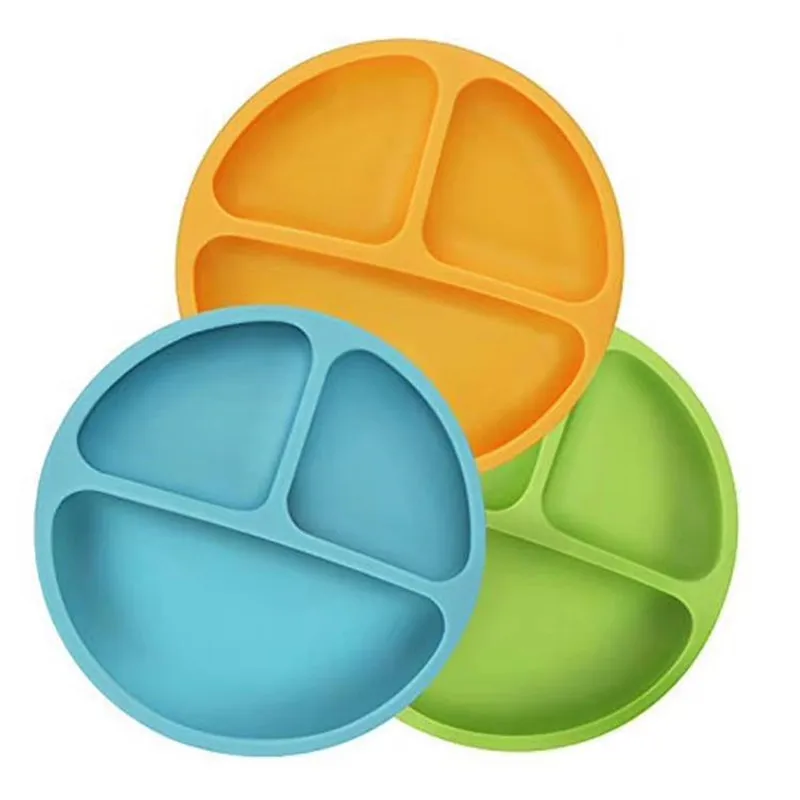 

Children's Silicone Dinner Plate Baby Food Supplement Compartment Bowl Integrated Anti-fall Feeding Tableware Baby Dinner Plate