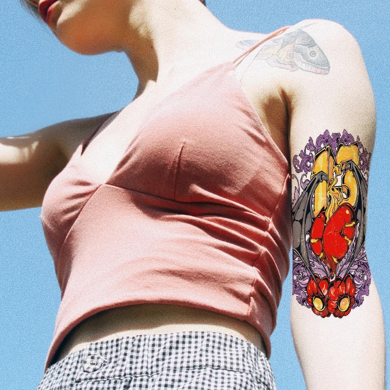 Красная временная татуировка наклейка сексуальное Крыло ангела с сердцем