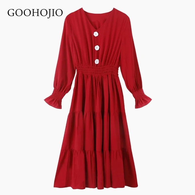

GOOHOJIO 2021 New Spring and Autumn Temperament Dress Women Retro Long Sleeve Vintage Women Dress Solid Color Dress for Ladies