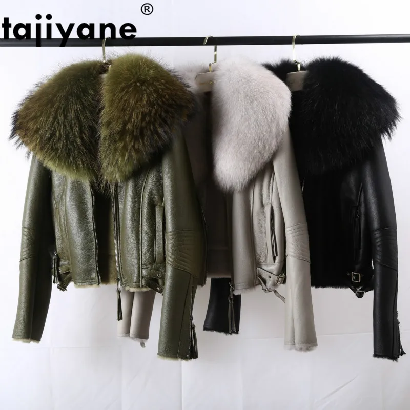 Дубленка женская куртка Лисий меховой воротник из натуральной овчины