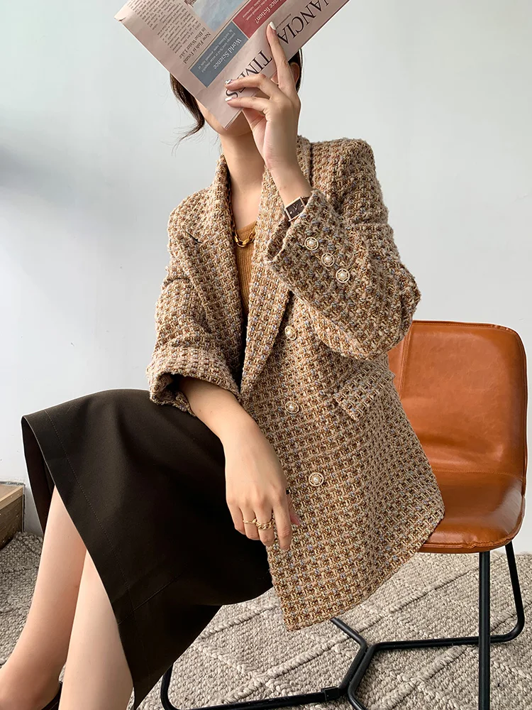 

Woolen tweed Blazer for women's autumn and winter 2021 new Korean thickened Plaid suit high-grade top coat