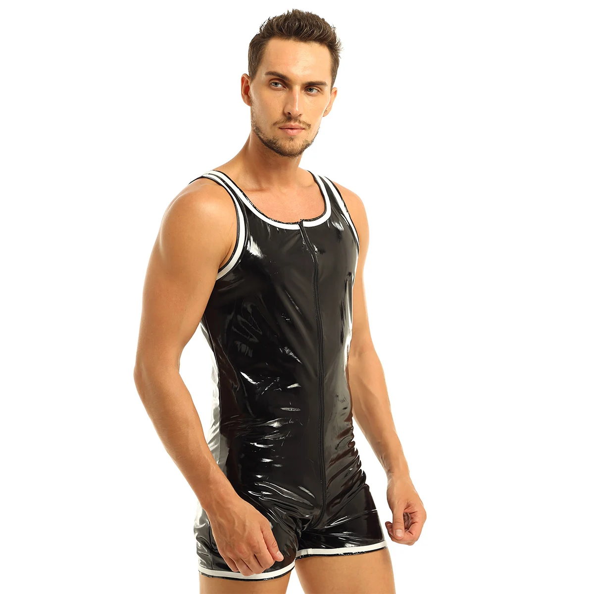 IEFiEL, мужское нижнее белье, сексуальная клубная одежда, Wetlook, панк, бодибилдинг, передняя молния, боксеры, трусы, трико, боди, костюмы, вечерние, комбинезон
