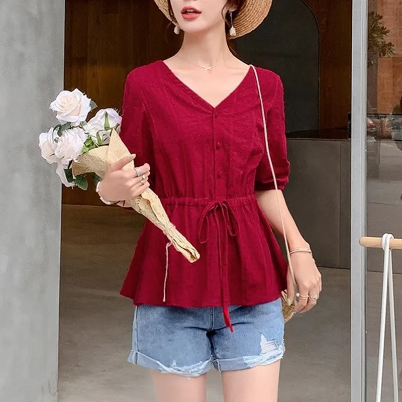 Женская шифоновая блузка с коротким рукавом V образным вырезом и принтом|Блузки| |
