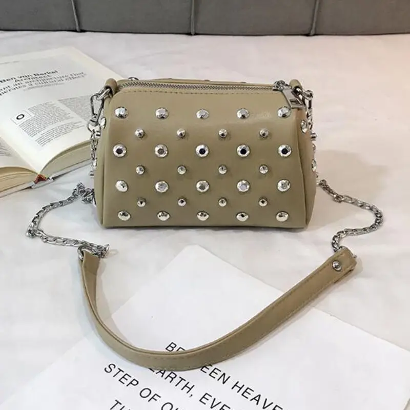 

2020 Bags For Women New Fashion Rivet PU Leather Women Bag Diamonds Shoulder Messenger Bag Chains Small Flap Crossbody Bag