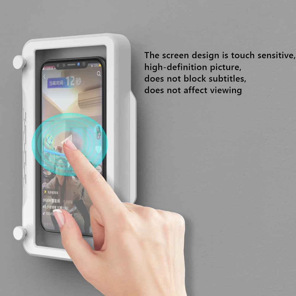 phone case holder touch screen bath kitchen office wall mounted hole free waterproof mobile phone box bracket home organizer free global shipping