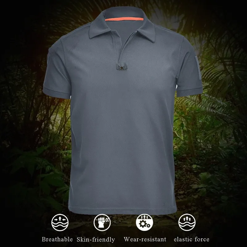 Men's Breathable T-shirt Special Forces Tactical Training Short-sleeved Turn-down Collar Loose Elastic Quick-drying | Мужская одежда