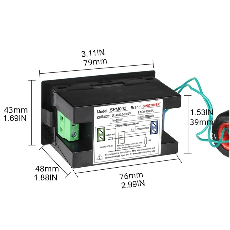 AC80 300V/AC300 450V 100A ЖК цифровой дисплей Вольтметр Электрический счетчик энергии