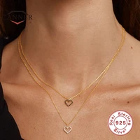 canner real 925 sterling necklace for women trendy heart shaped diamond necklaces pendant choker necklace chain jewelry collares